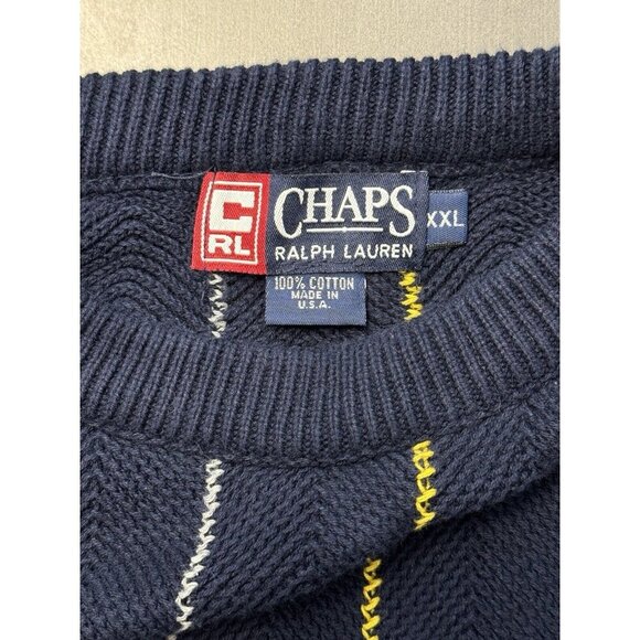 Vintage Ralph Lauren Chaps Sweater Mens XXL Navy Blue Vertical Stripe‎ Colorful - Picture 7 of 9